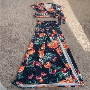 Maxi shirt and wrapped crop top set